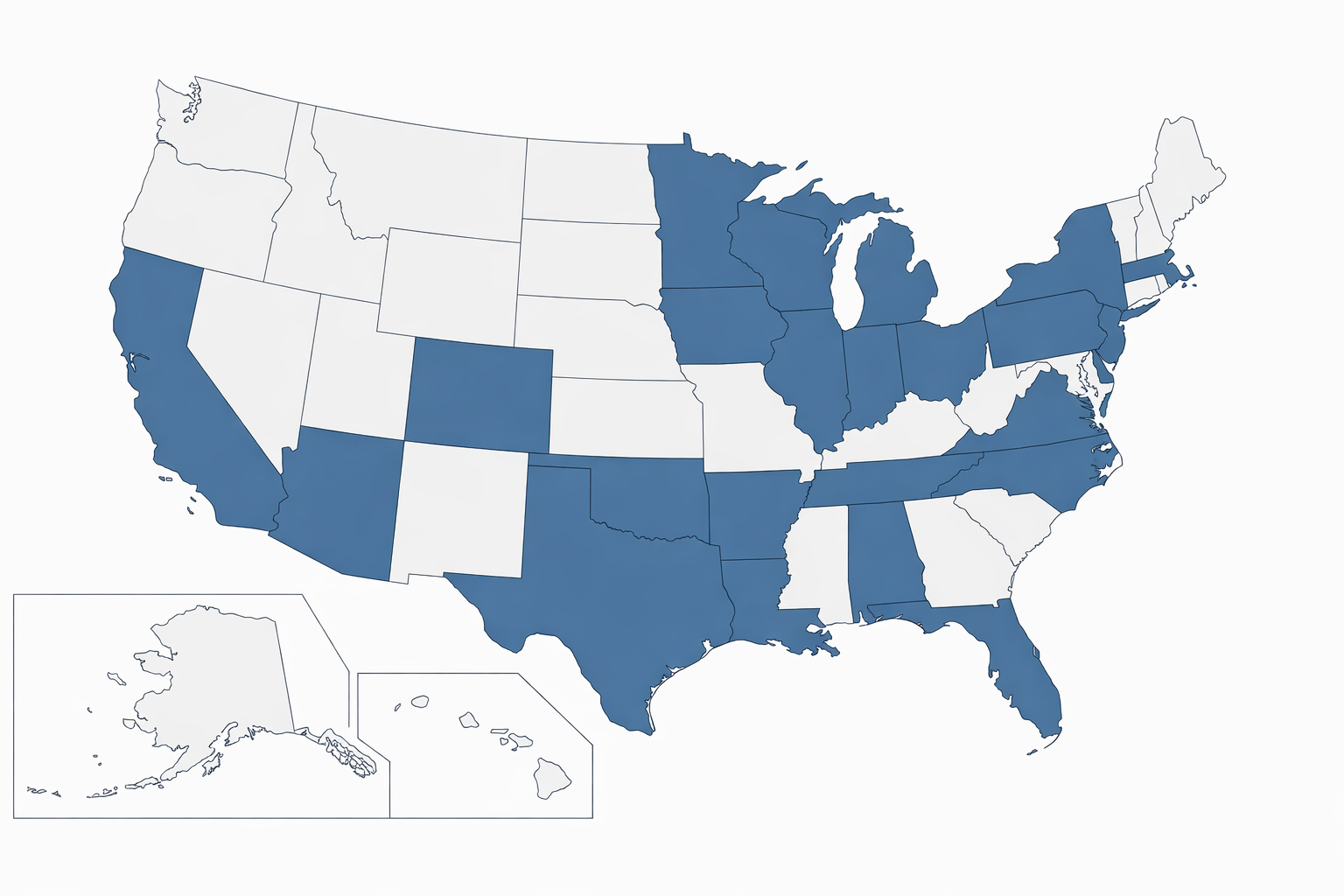 United States service areas map highlighting states served by Banner Construction Group